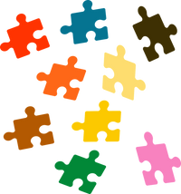 gezeichnete Puzzleteile in verschiedenen Farben